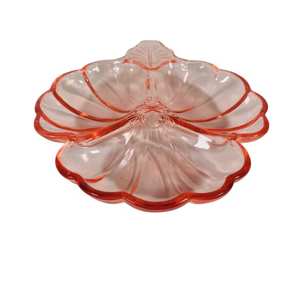 VTG Pink Glass Divided Dish Vanity Trinket Scalloped Edges Decorative Doric 7" - Picture 4 of 9